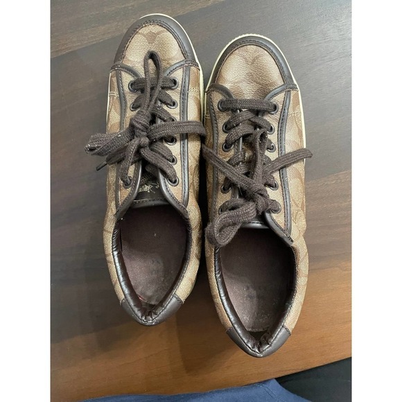 COACH Low Top Signature Sneaker Shoes Women's KHAKI Mahogany Size 8 - Picture 8 of 12